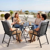 Outsunny Conjunto de 4 Sillas de Jardín Exterior Plegables con Respaldo Alto y Reposabrazos para Terraza Playa 58x62x97 cm Negro(m-9)
