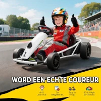 HOMCOM 24 V Elektrische Go-Kart voor Kinderen Tot 13 km/h Gokart met Driftfunctie, Drift-Kart met 2 motoren voor 8–12 jaar Wit(m-4)