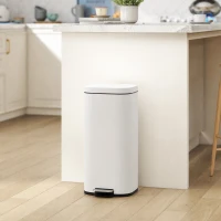 HOMCOM 30L Kitchen Bin, Compact Pedal Bin with Soft-Close and Stay-Open Lid, Removable Bucket for Kitchen, Home, Office, Cream(m-2)