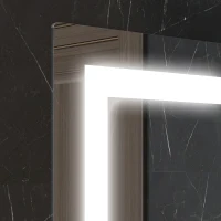 kleankin Espelho para Casa de Banho 50x70 cm com Moldura de Alumínio, Luzes LED Interruptor Tátil e Prateleira de Vidro para Casa de Banho Prata(m-9)