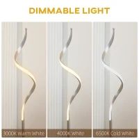 HOMCOM Dimmable Floor Lamp for Living Room, Modern Spiral Standing Lamp with 3 Adjustable Brightness and Square Base, Silver(m-5)