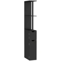 kleankin Coloană pentru baie cu 2 rafturi și 2 dulapuri, mobilier înalt și compact pentru baie, 15,2x29,8x118 cm, negru(m-1)