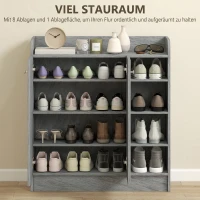HOMCOM Schuhschrank, Platz für 12 Paar Schuhe, 2 Türen und 4 offene Fächer, für Flur oder Eingangsbereich, Grau(m-4)