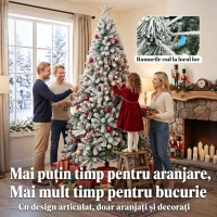 HOMCOM Brad Artificial de Crăciun 180 cm cu 650 Ramuri Ignifuge, Efect Înzăpezit Realist și Bază din Oțel, Verde și Alb(m-6)