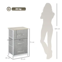 HOMCOM Mesa de Cabeceira com 3 Gavetas de Tecido para Dormitório Sala de Estar Corredor 45x30x71 cm Cinza e Branco(m-3)