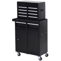 DURHAND Tool Chest 2 in 1 Metal Tool Cabinet Storage Box with 5 Drawers Pegboard Wheels 60x28x104.5cm Black(m-10)