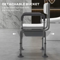 HOMCOM Height Adjustable Shower Stool with Arms and Back, Non-Slip Bedside Commode with Detachable Bucket for Elderly, White(m-7)