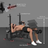 HOMCOM Weight Bench, 6 in 1 Adjustable Bench Press with Leg Extension, Barbell Rack, Preacher Curl Pad, Resistance Band, Multi-Function Home Gym Equipment for Strength Training Weightlifting(m-7)