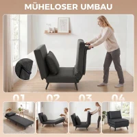 HOMCOM Schlafsessel, 3-in-1 Klappbarer Leinen-Schlafsessel mit verstellbarer Rückenlehne, S-Federn, Metallbeinen, Dunkelgrau(m-4)