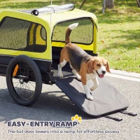 PawHut Dog Bike Trailer with Flip-Down Ramp Tailgate, Quick Release Frame, Universal Bicycle Coupler, Reflectors, Yellow(m-5)