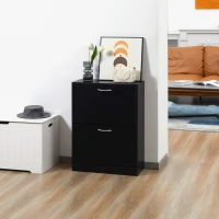 HOMCOM Zapatero de Entrada Recibidor con 2 Cajones y Estantes Ajustables Zapatero Estrecho para Pasillo 60x24x80 cm Negro(m-10)