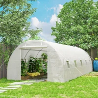 Outsunny Serra a Tunnel 8x3x2 m con Rivestimento in Plastica e Acciaio Rinforzato, Bianco(m-10)