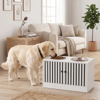 PawHut Hundefutterstation mit 2 Edelstahl-Näpfen, Schrank für Utensilien, für große Hunde, Zubehör, Weiß(m-9)