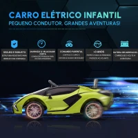 HOMCOM Carro Elétrico Infantil Lamborghini SIAN 12V para Crianças de 3-8 anos com Controle Remoto Abertura da Porta Música MP3 USB e Faróis 108x62x40 cm Verde(m-4)