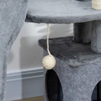 PawHut Kratzbaum mit Katzenhöhle, 1 Kratzbrett, inkl. Katzenspielzeug,  60 cm  x 30 cm x 83 cm, Grau + Natur(m-7)