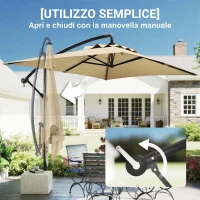 Outsunny Ombrellone da Giardino Decentrato con Base a Croce e Apertura a Manovella, 294x193cm, Beige(m-6)