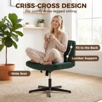 HOMCOM Flannel Criss Cross Legged Desk Chair, Armless Office Chair No Wheels, Green(m-5)