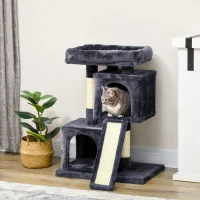 PawHut Albero Tiragraffi per Gatti con Pali in Sisal, Lettino e 2 Casette, 59x39x81cm, Grigio Scuro(m-2)