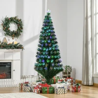 HOMCOM Albero di Natale 180cm con 230 Luci a LED e Fibre Ottiche Colorate, 230 Rami in PVC Ignifughi e Base in Metallo(m-10)