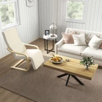 HOMCOM Wooden Lounging Chair Deck Relaxing Recliner Lounge Seat with Adjustable Footrest & Removable Cushion, Cream White(m-7)