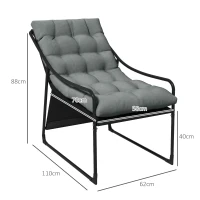Outsunny Poltrona da Giardino con Cuscino Imbottito, in Acciaio e Poliestere, 62x110x88 cm, Grigia e Nera(m-3)