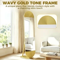 HOMCOM 50 x 161 cm Wavy Full Length Mirror, Free Standing Mirror with Metal Frame and Solid Base, Gold Tone(m-5)