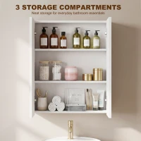 HOMCOM Bathroom Mirror Cabinet, 3-Tier Wall Mount Bathroom Storage Cabinet with Soft-Close Hinges and Adjustable Shelf, Double Door Cupboard, 60 x 15 x 75 cm, White(m-4)