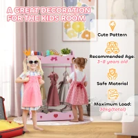 AIYAPLAY Kids Bed with Safety Rails, Kids Clothes Rail, Kids Full Length Mirror, 3 Piece Kids Furniture Set for Bedroom, Pink(m-5)