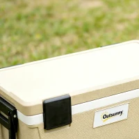 Outsunny 70L Insulated Cool Box with Wheels, Portable Ice Cooler with Handle, Lid and Drain Valve, Khaki(m-13)