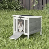 PawHut Wooden Rabbit Hutch Outdoor, Guinea Pig Hutch, Rabbit Hideaway, Cat House, Bunny Cage Small Animal House with Openable Roof, 51 x 42 x 43 cm, Grey(m-2)