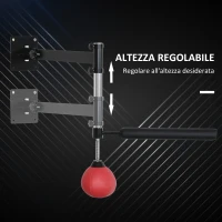 HOMCOM Speed Bag a Parete per Boxe e MMA ad Altezza Regolabile con Asta, Acciaio e PU, 79x72x20 cm, Rosso(m-6)