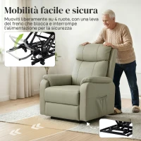 HOMCOM Poltrona Elettrica Alzapersona Reclinabile 170° in Pelle Finta Traspirante con 2 Motori, Telecomando, 4 Ruote, Freno, Poggiapiedi, Tasche Laterali, Crema(m-8)