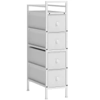 HOMCOM Cómoda con 4 Cajones de Tela Marco de Acero Cómoda para Dormitorio para Espacios Pequeños Salón Vestidor Blanco(m-1)