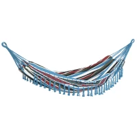 Outsunny Hamaca Doble Portátil de Algodón 285x150 cm con Bolsa de Transporte para Exteriores Patio Jardín Playa Camping Carga 120 kg Multicolor(m-1)