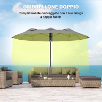 Outsunny Ombrellone Doppio Inclinabile a 45° con Manovella e Prese d'Aria, in Acciaio e Poliestere, 285x147x227 cm, Grigio(m-5)