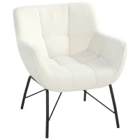 HOMCOM Moderner Loungesessel, Sherpa-Fleece Sessel mit gebogener Rückenlehne, integrierten Armlehnen, Metallbeinen, Cremeweiß(m-11)