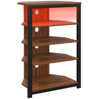 HOMCOM 4-Tier Corner TV Stand with Storage, LED Lights, Cable Management, Small Entertainment Centre for TVs up to 29", for Living Room, Bedroom, Brown Wood Effect(m-1)