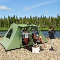 Outsunny 4 Man Tunnel Tent, Family Camping Tent with Porch, Bedroom and Living Area, Sewn in Groundsheet, 3000mm Waterproof, Portable with Bag for Hiking, Festival, Backpacking, Green(m-10)