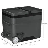 Outsunny Frigo Portatile Elettrico 45L da 12 Volt con Maniglia e Schermo LCD, 63.2x42x50.8 cm, Grigio(m-3)