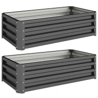 Outsunny Set of Two 110 x 50cm Steel Planter Boxes -  Dark Grey(m-1)