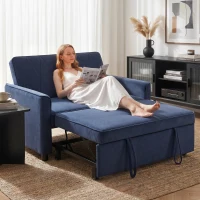 HOMCOM 2 Seater Sofa Bed, 3-in-1 Convertible Pull Out Sleeper Sofa with Click-Clack Adjustable Backrest, Dark Blue(m-2)