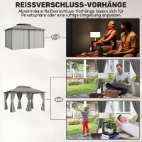 Outsunny Pavillon 3x4m Gartenpavillon mit 6 Seitenteilen Partyzelt Gartenzelt Festzelt mit Doppeldach Dunkelgrau(m-5)