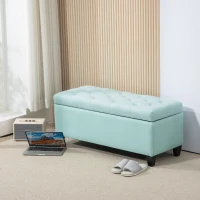 HOMCOM Sitzbank, Polsterbank mit Stauraum, leinenartiges Polyester, Kautschukholz, 100 x 40 x 44 cm, Grün(m-10)