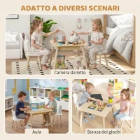 AIYAPLAY Set Tavolo 3 in 1 e 2 Sedie per Bambini con Schienale a Orsetto, Età 3-6 Anni, Colore Legno(m-7)