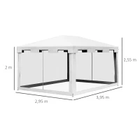 Outsunny Gazebo da Giardino 4x3 m con Zanzariera e 2 Ingressi, in Metallo e PE, Bianco e Nero(m-3)