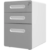 Vinsetto Cassettiera per Ufficio a 3 Cassetti con Serratura, Ruote, Portadocumenti Formato A4, Legale e Lettera, Grigio Chiaro(m-11)