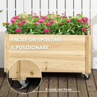 Outsunny Fioriera da Giardino con Foro di Drenaggio e Rotelle, in Legno di Abete, 89x48x47 cm(m-5)