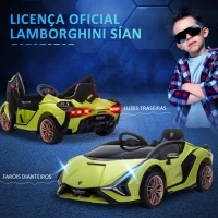 HOMCOM Carro Elétrico Infantil Lamborghini SIAN 12V para Crianças de 3-8 anos com Controle Remoto Abertura da Porta Música MP3 USB e Faróis 108x62x40 cm Verde(m-7)