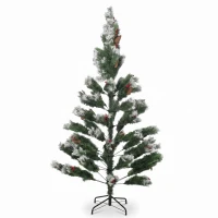 HOMCOM Brad de Crăciun Artificial zăpaduit 180 cm cu 840 vârfuri boabe roșii conuri bază pliabilă din oțel montare rapidă Verde(m-7)