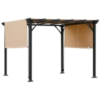 Outsunny Pergola Gazebo da Giardino in Acciaio con Tende Regolabili 3x3m, Marrone Chiaro(m-1)